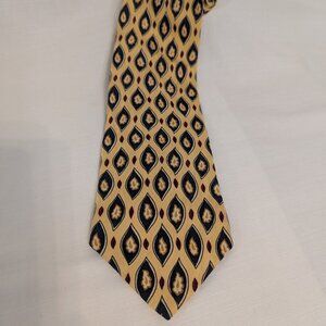 Ted Lapidus 100% Silk Classic Tie Diamond Teardrop Pattern Gold/Navy/Maroon